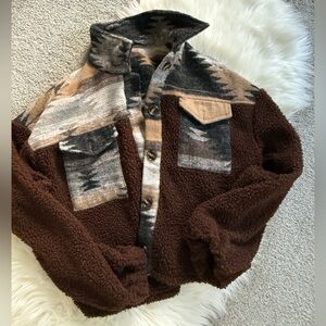 Brown and Black Sherpa Jacket CROP